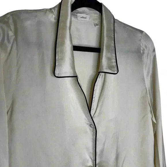 Aritzia Wilfred Tie Front Blouse Long Sleeve Silky  Beige Collar Size Small - Picture 5 of 9